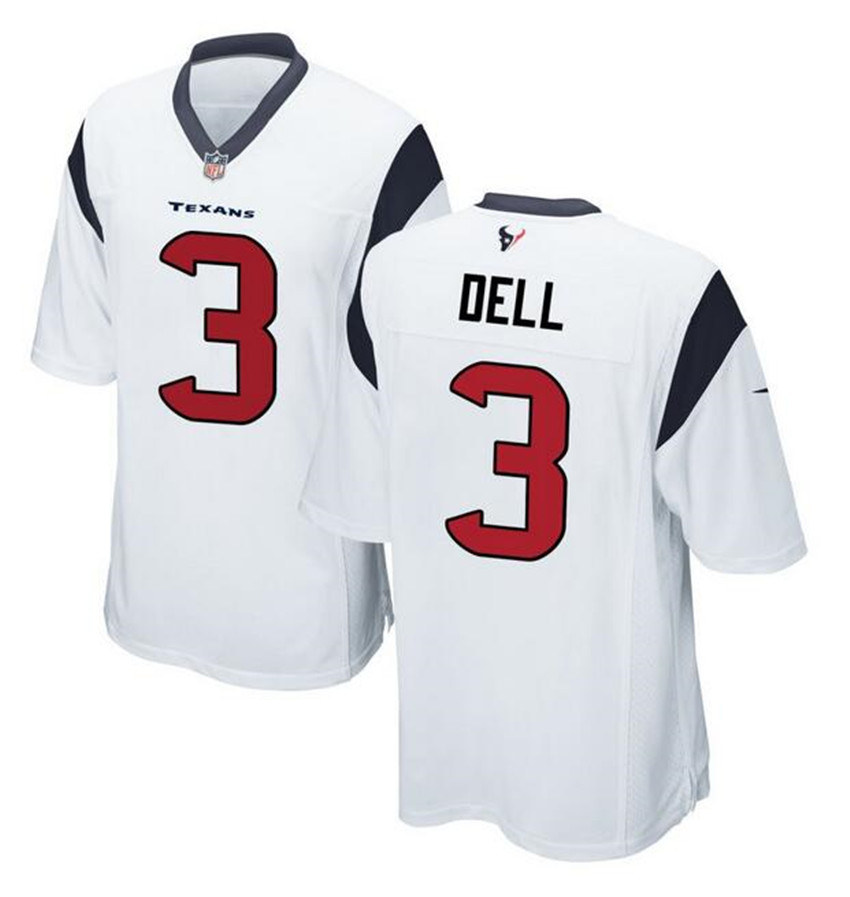 Men's White Houston Texans #3 Tank Dell Stitched Game Football Jersey